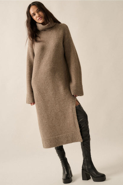 Work From Clothes, Solid Felted Knit Cowl-Neck Midi Sweater Dress by Promesa USA