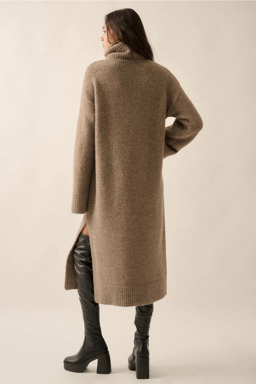 Work From Clothes, Solid Felted Knit Cowl-Neck Midi Sweater Dress by Promesa USA