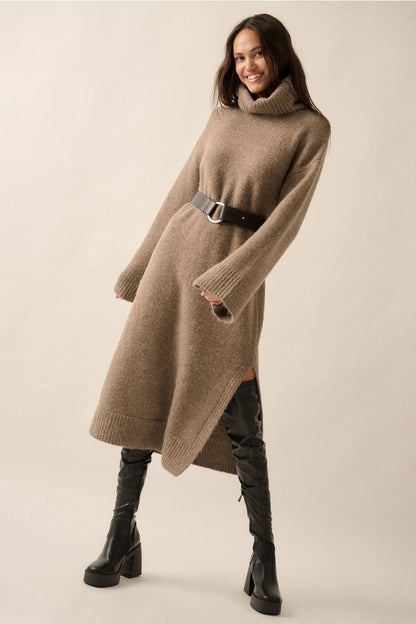 Work From Clothes, Solid Felted Knit Cowl-Neck Midi Sweater Dress by Promesa USA