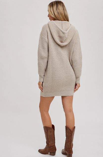 Work From Clothes Waffle Knit Hooded Sweater Dress by Bluivy