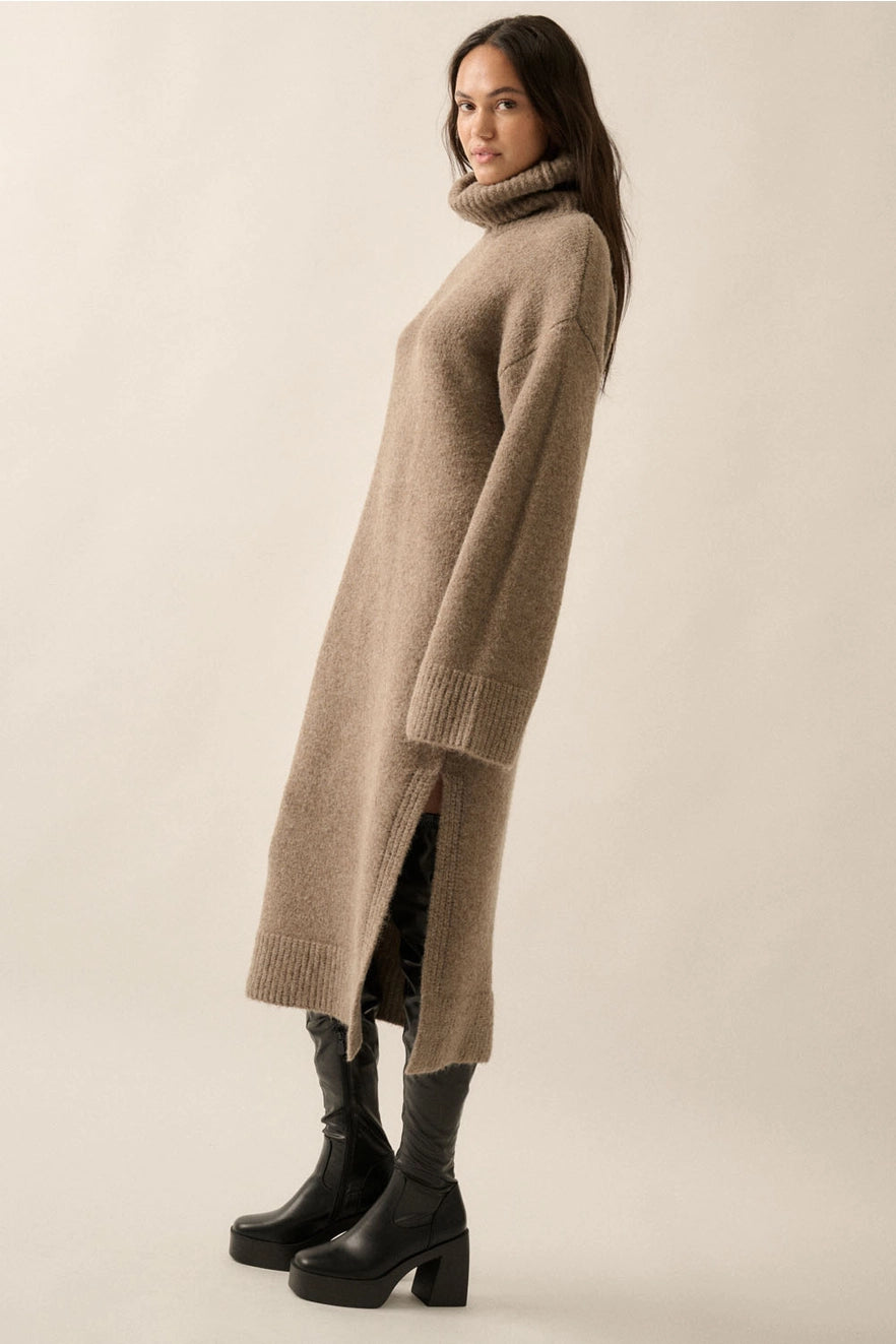 Work From Clothes, Solid Felted Knit Cowl-Neck Midi Sweater Dress by Promesa USA